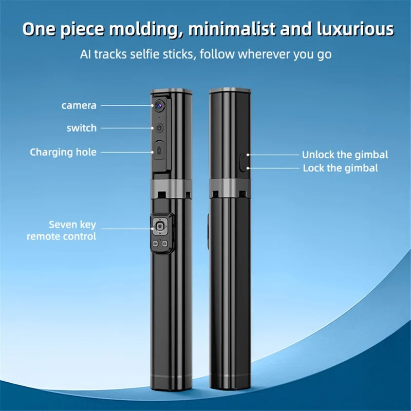 AI Smart Tracking Selfie Stick & Tripod – 360° Auto Face Follow with Gesture Control