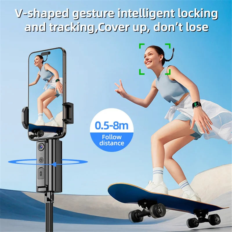 AI Smart Tracking Selfie Stick & Tripod – 360° Auto Face Follow with Gesture Control