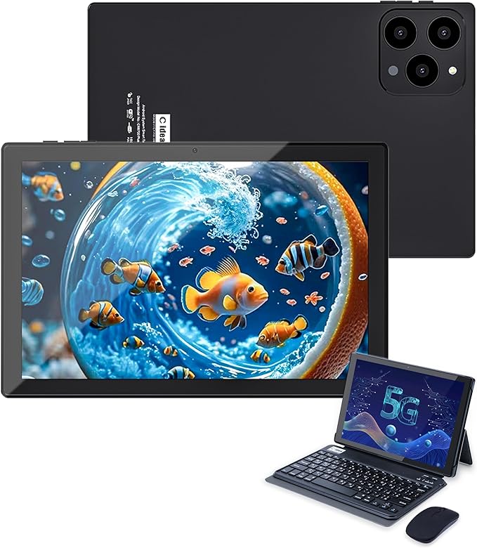 C idea CM8700 Plus 10-Inch Android 15 Tablet, 8GB RAM 1TB Storage, Tablet with Keyboard, Mouse & Protective Cover, 5G LTE + Wi-Fi, Dual Camera (Black)