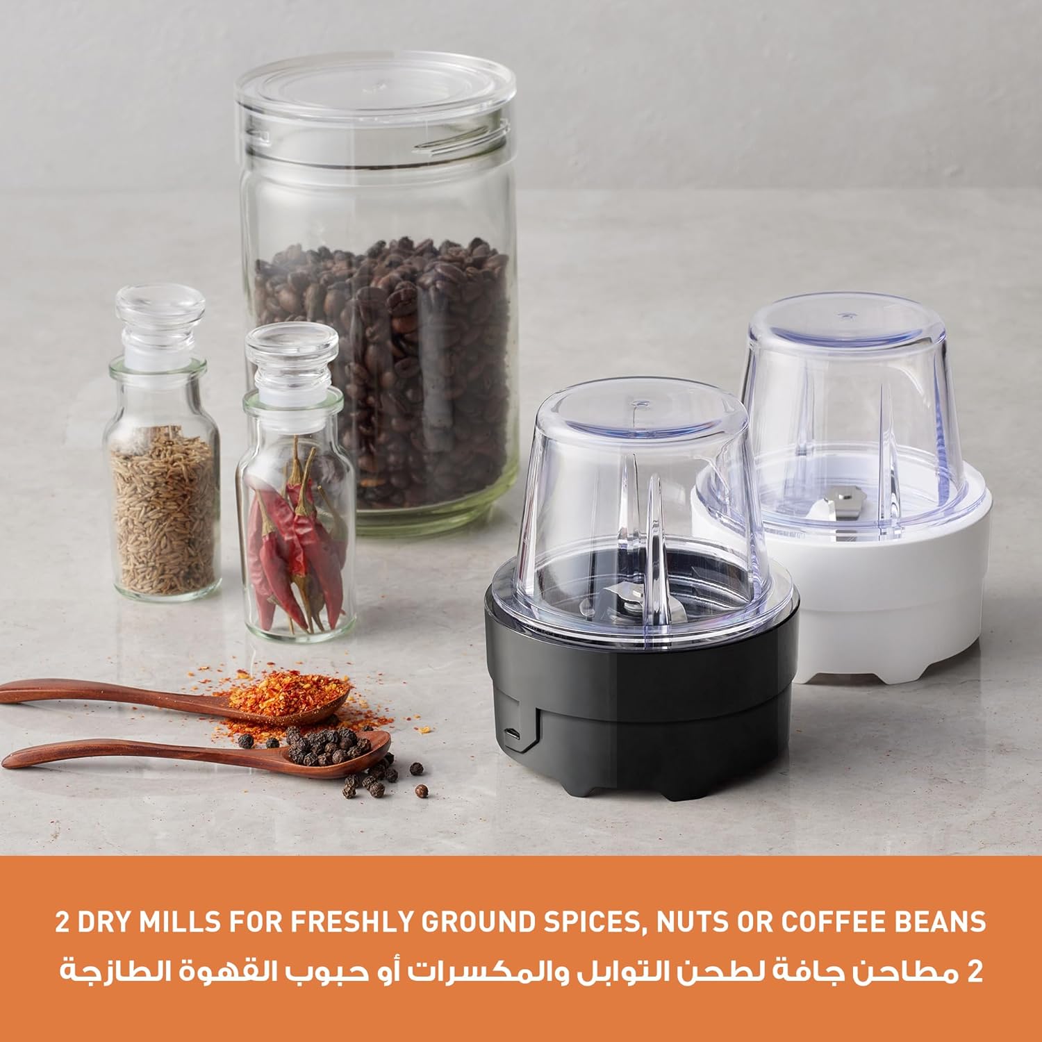 Panasonic 450w motor blender, curved stainless steel blade for smooth blending +  2 dry mill for grinding