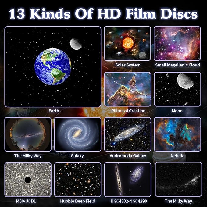 13-in-1 Realistic Planetarium Projector – HD Galaxy & Solar System Projection, Adjustable Focus, 360° Rotation, Silent Night Light with Auto-Off Timer