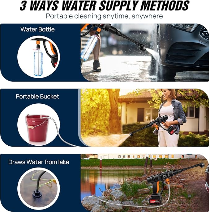 Cordless Pressure Washer – 45 Bar / 652 PSI Portable Power Cleaner with 2× 3.0Ah Batteries, 6-in-1 Nozzle & 5 m Hose for Car, Floor & Garden Cleaning