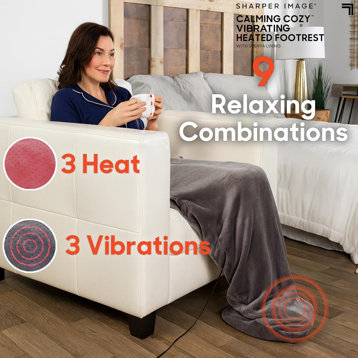 Calming Cozy Vibrating Heated Footrest with Sherpa Lining – 3 Heat Levels, 3 Massage Modes, Soft Heated Foot Warmer for Feet, Ankles & Legs