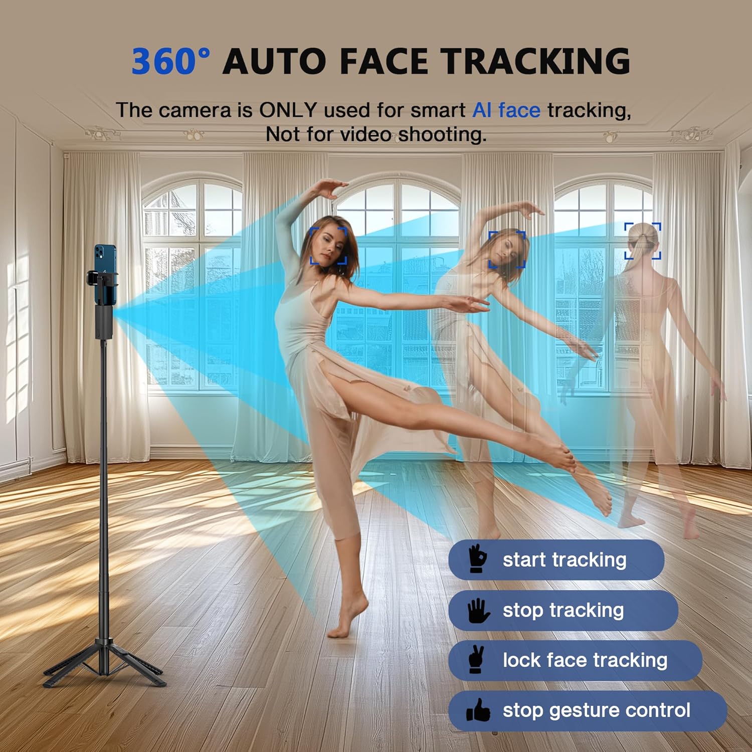 AI Smart Tracking Selfie Stick & Tripod – 360° Auto Face Follow with Gesture Control