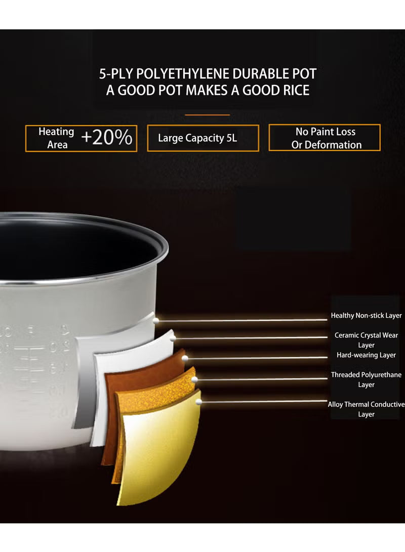 Programmable Electric Rice Cooker 5 L – Multi-Function Cooker for Perfect Rice & Meals