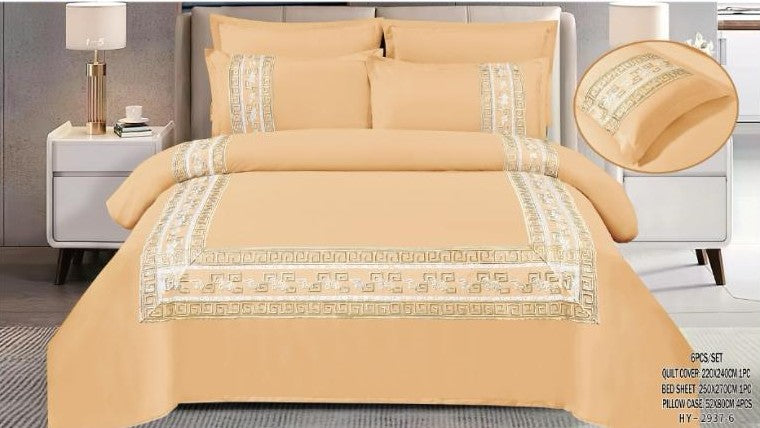 Italian Fashion 6-Piece King Bedding Set – Peach & Gold Glow (100% Cotton)
