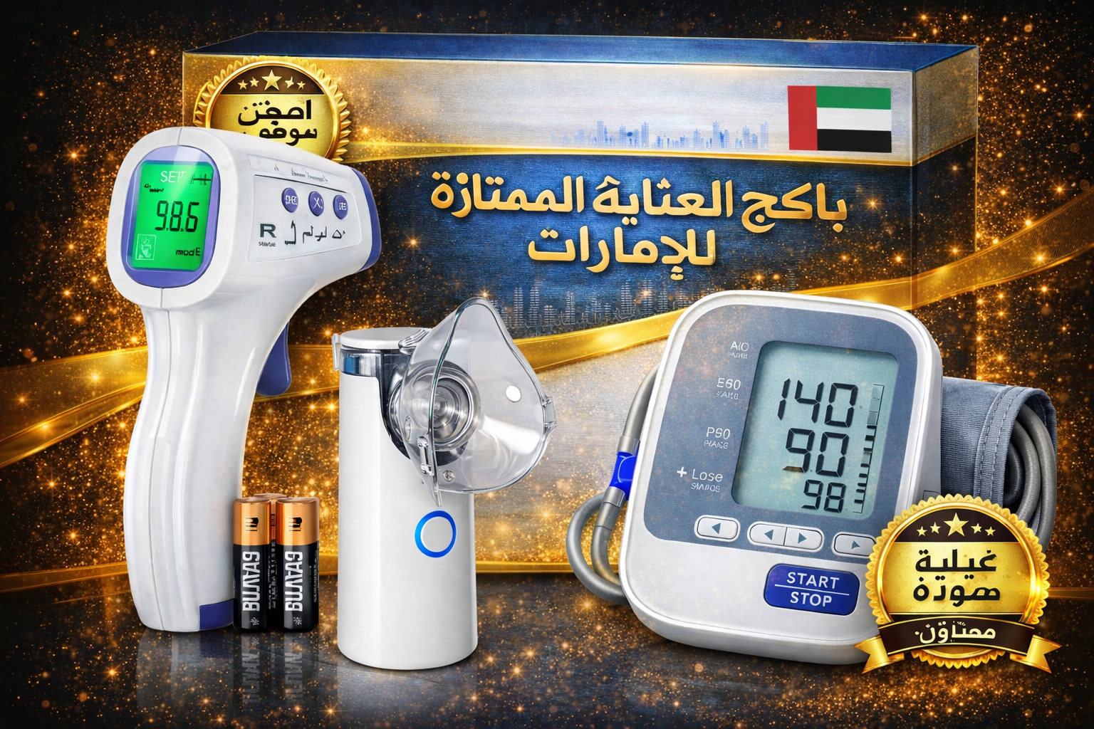 Premium 3-in-1 Health Care Package for Home Use – Infrared Thermometer, Finger Pulse Oximeter & Digital Blood Pressure Monitor