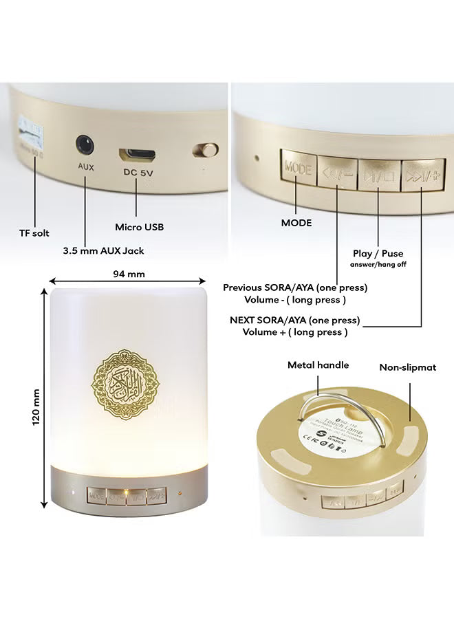 Portable Quran Touch Speaker with Bluetooth & LED Lamp – Colorful Multicolor Light, App Control & Wireless Audio