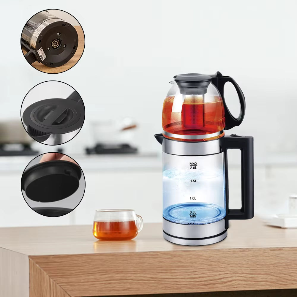 Double Pot Electric Tea Maker | 2.5L Kettle + 1L Teapot | 2000 W |
