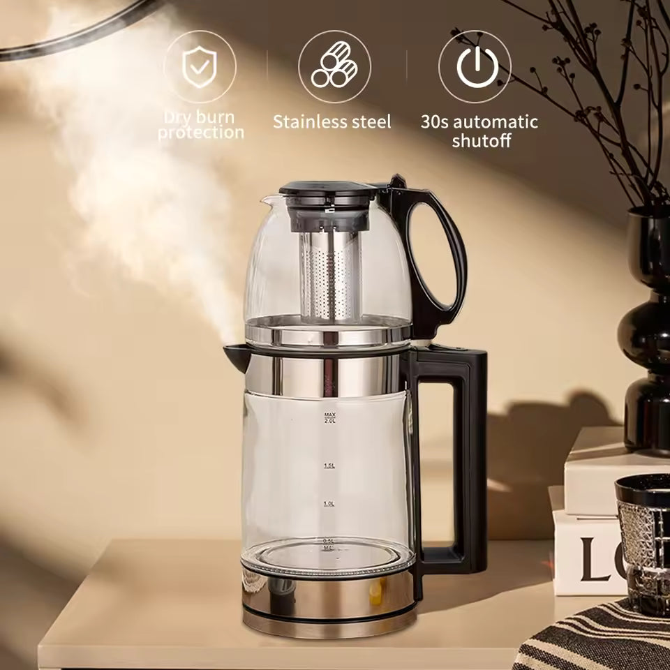 Double Pot Electric Tea Maker | 2.5L Kettle + 1L Teapot | 2000 W |