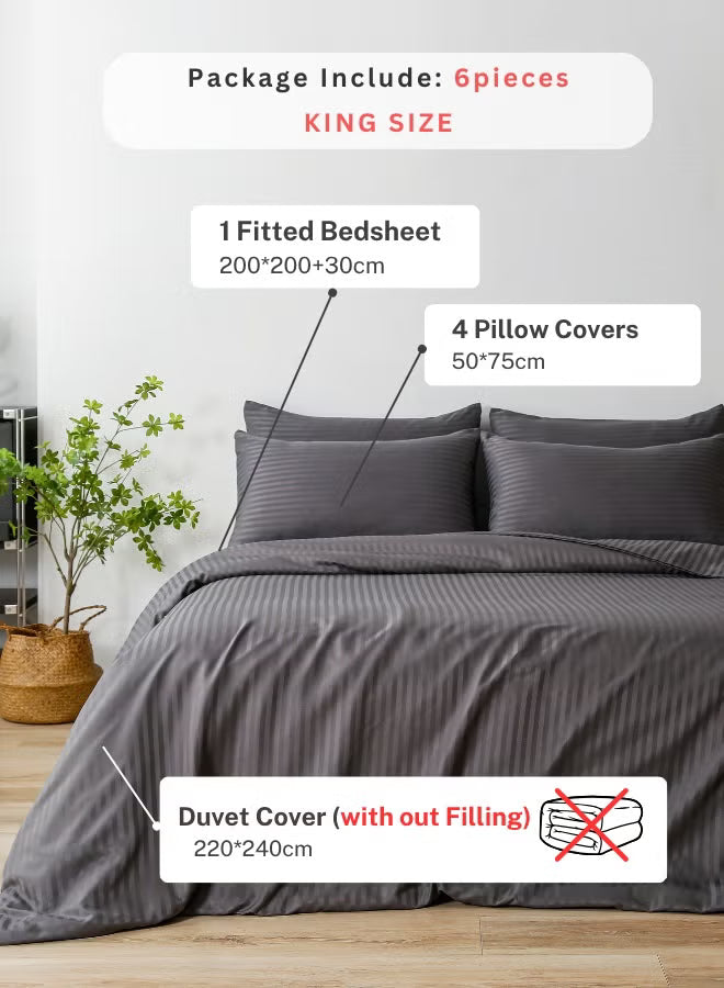 Premium King Size 6-Piece Bedding Set - Dark Grey
