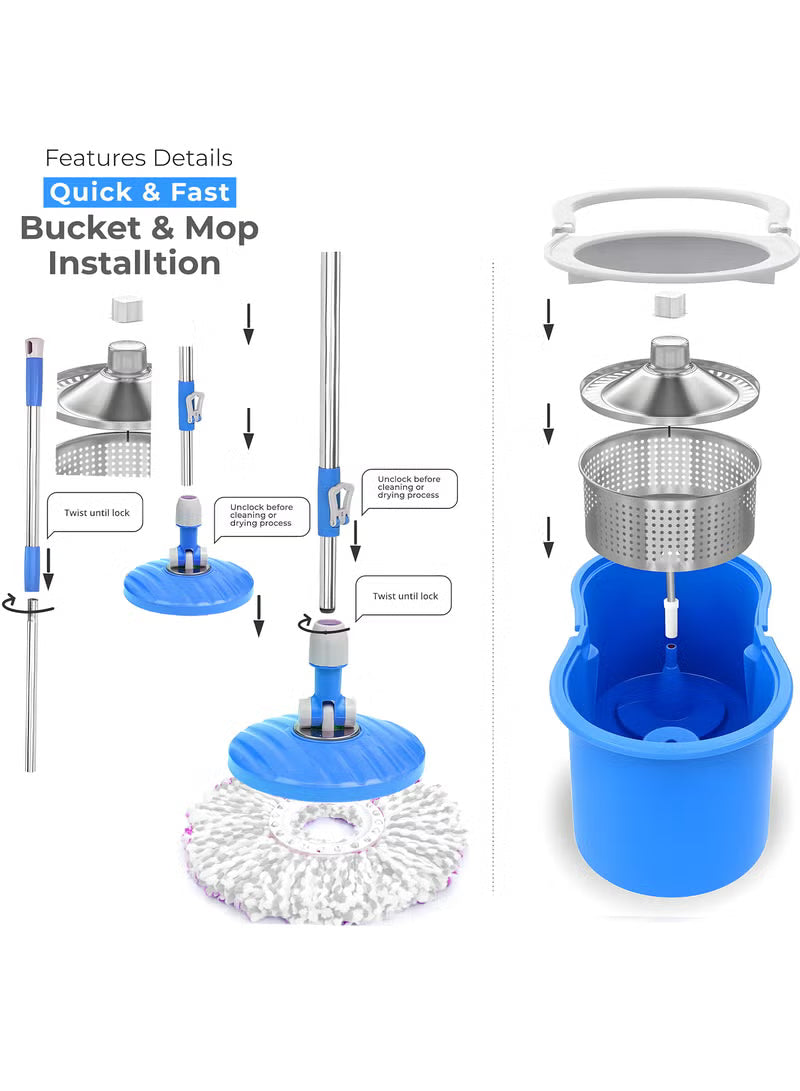 Spin Mop For Floor Cleaning & Bucket Set Stainless Steel Wringing System | Telescopic Handle Clean-Up Solution