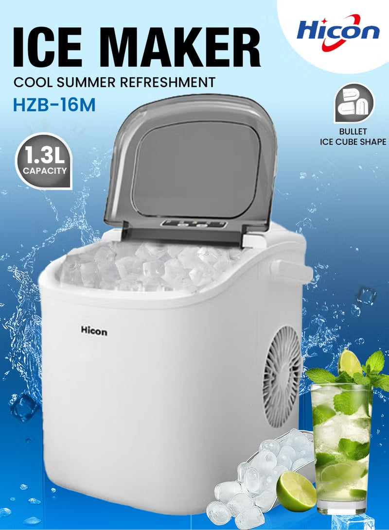 Automatic Ice Maker 15 kg/24 h – Round Bullet Ice, 6–13 min Cycle, 1.3 L Water Tank, LED Display