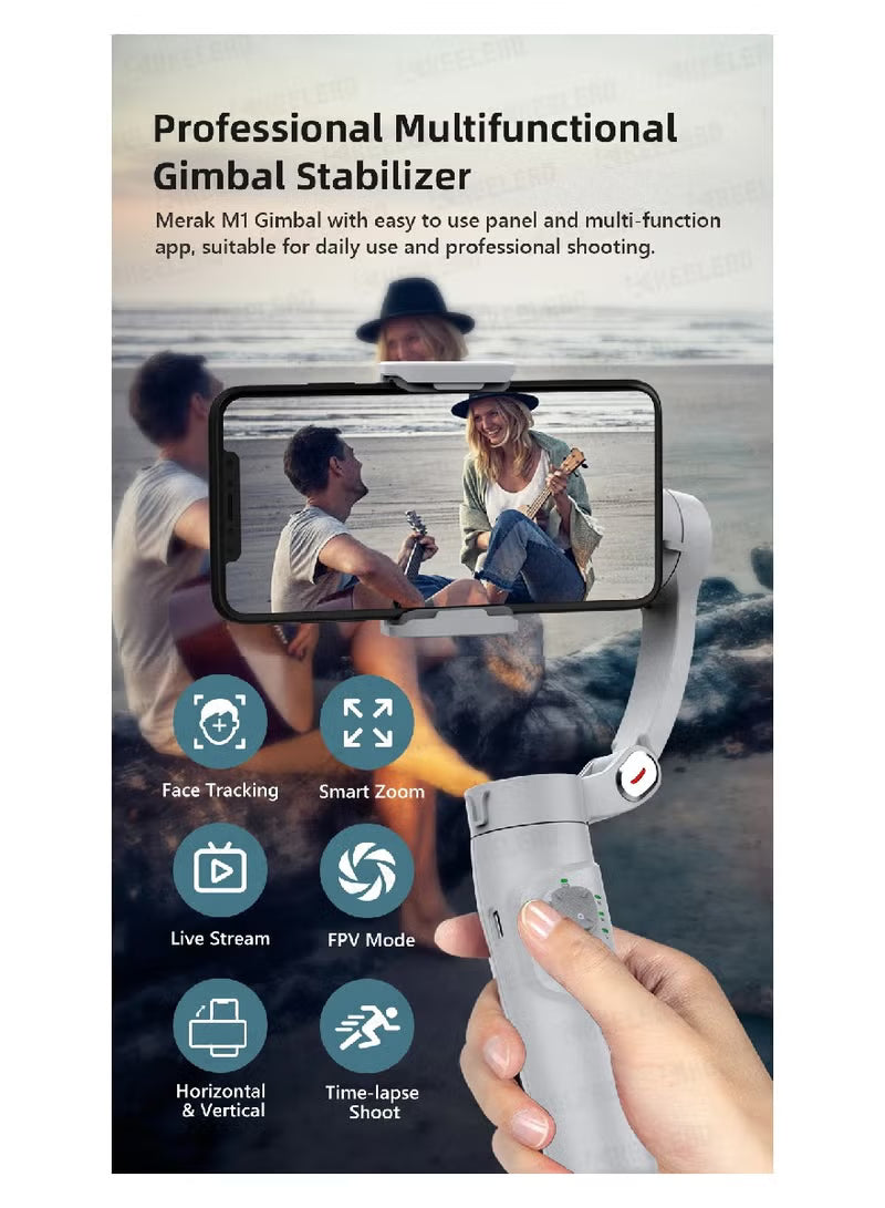 M1 Merak One 3-Axis Smartphone Gimbal Stabilizer – Face Tracking, Foldable Design & Multi-Mode Control for iPhone & Android