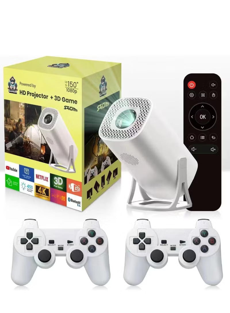 Smart  Projector 1080P (4K Support) – Retro Game Console & Home Theater in One | Includes 2 Wireless Controllers, 36,000+ Games