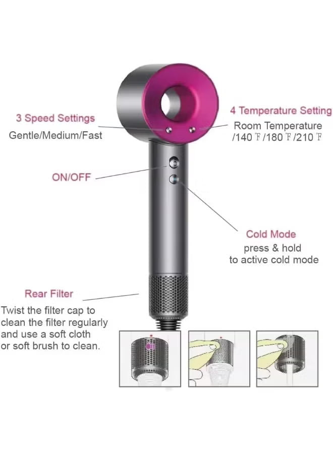 High-Speed Ionic Hair Dryer | 110,000 RPM Fast Drying | 3 Temps + 2 Speeds |
