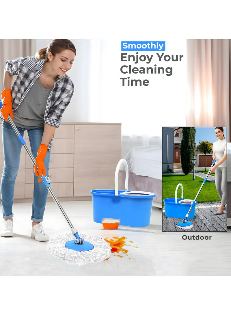Spin Mop For Floor Cleaning & Bucket Set Stainless Steel Wringing System | Telescopic Handle Clean-Up Solution