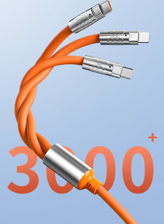 3-in-1 Fast Charging Cable 120W – Universal Multi-Device USB Cord (1.2 m, Orange)