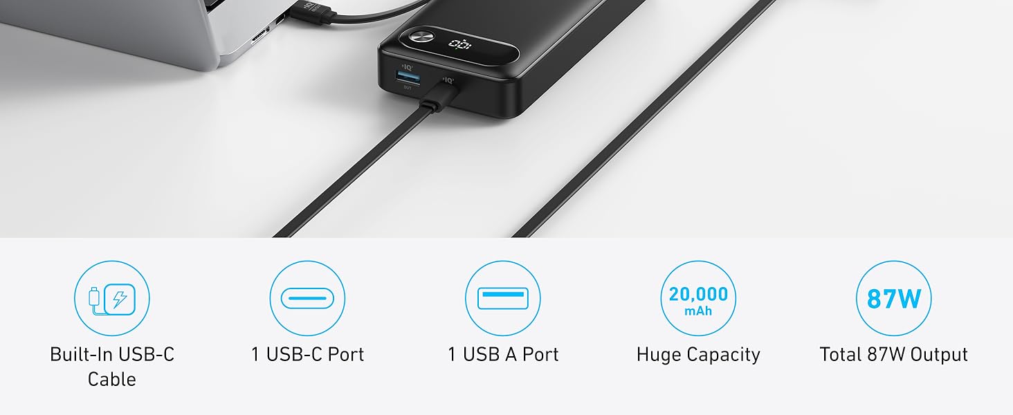 Anker Portable Charger 20K – High-Speed 87W for MacBook, iPhone & More