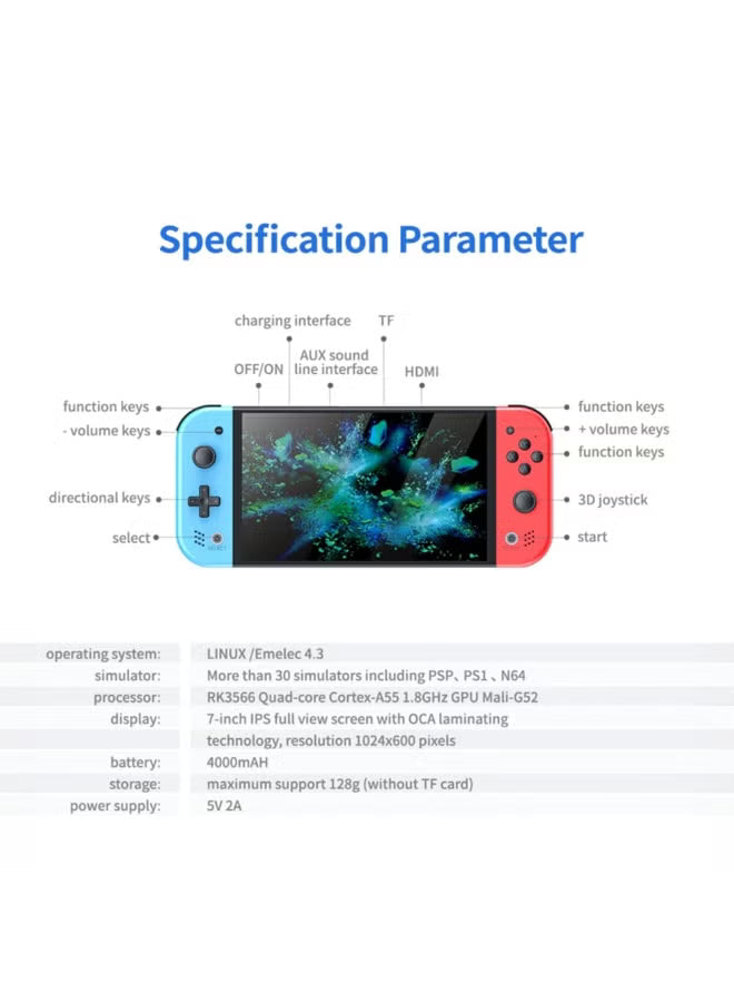 M20 Handheld Game Console – 7-Inch IPS Display, EmuELEC 4.3 System, 30+ Emulators Built-in, Supports PSP/PS1, Portable Retro Gaming Player