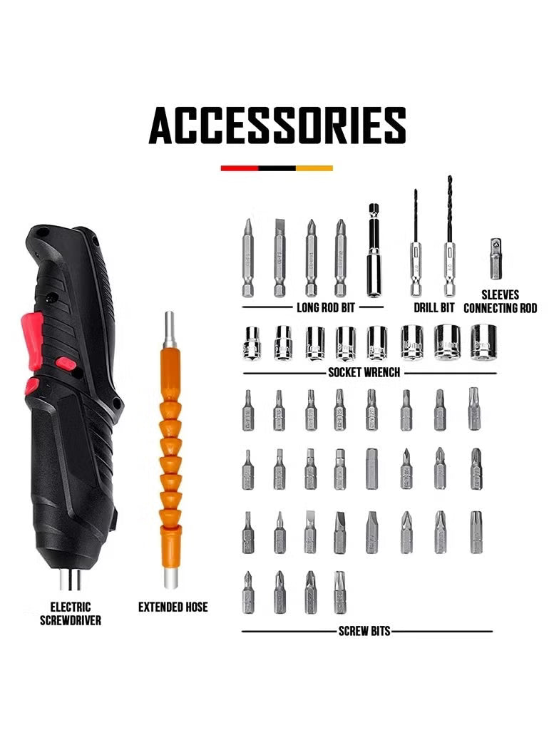 45-in-1 USB Rechargeable Electric Screwdriver Set – Foldable Design with Forward/Reverse & Drill Mode + Durable Storage Case