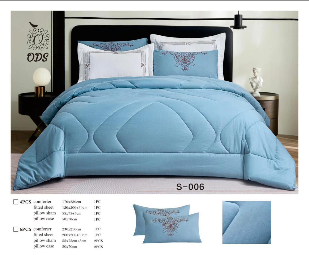 Luxury Comforter Set – 6PCS | SKY BLUE | 100% Premium Cotton Fabric