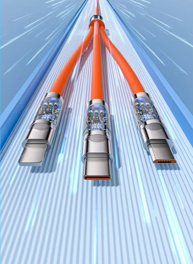 3-in-1 Fast Charging Cable 120W – Universal Multi-Device USB Cord (1.2 m, Orange)