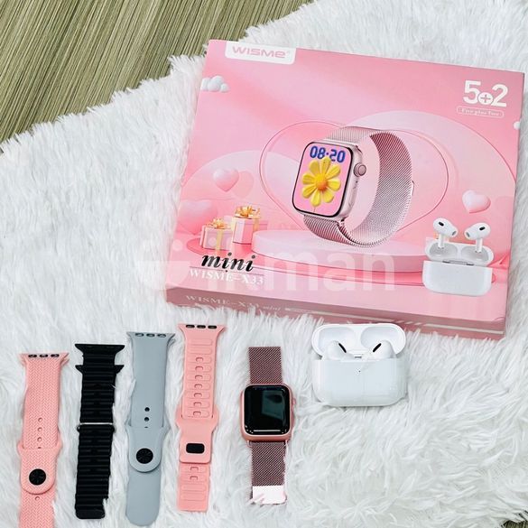 Wisme X33 Mini Smart Watch with Wireless Earbuds – 5-Band HD Display